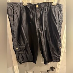 Sean John Men’s Linen drawstring cargo black shorts front & back pockets Size 40